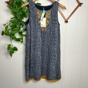 NWT THML Navy & White Striped Shift Dress Small Sleeveless Embroidered Gold